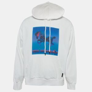 Marcelo Burlon White Printed Cotton Knit Hooded Sweatshirt S